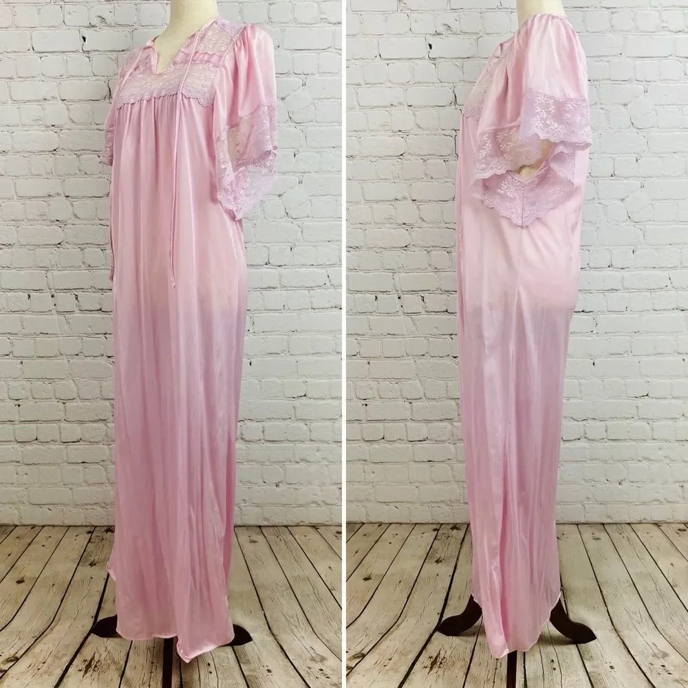 VTG 70s Erica Loren NY Lavender/Pink Satin Peignoir Night Gown